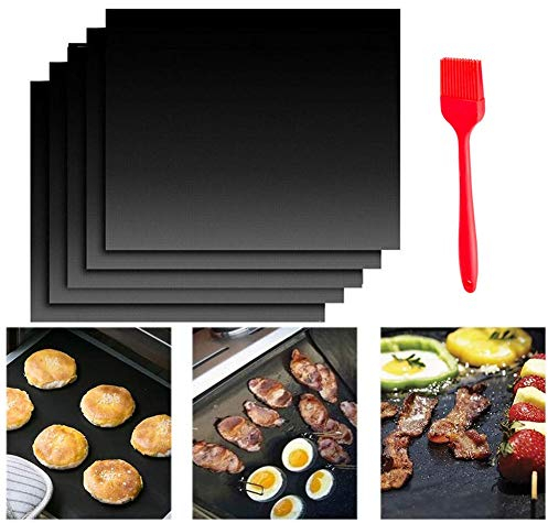 Grillmatten, Grillmatten (5er-Set), antihaftbeschichtet, PFOA-frei, 500 Grad hitzebeständig, wiederverwendbar, leicht zu reinigen, funktioniert auf Gas- und Elektrogrill, 39 x 33 cm