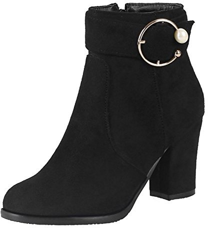 Onewus Stivaletti da donna con tacco a blocco, con cerniera, Nero , 46 EU