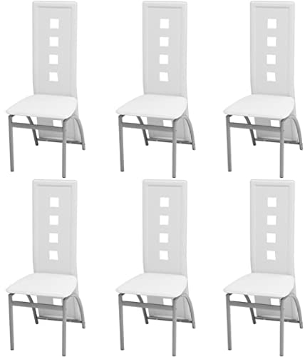 vidaXL Esszimmerstühle 6 STK., Esszimmerstuhl Hochlehner, Essstuhl Küchenstuhl Stahlrahmen, Stuhl für Esszimmer Küche, Modern, Weiß Kunstleder