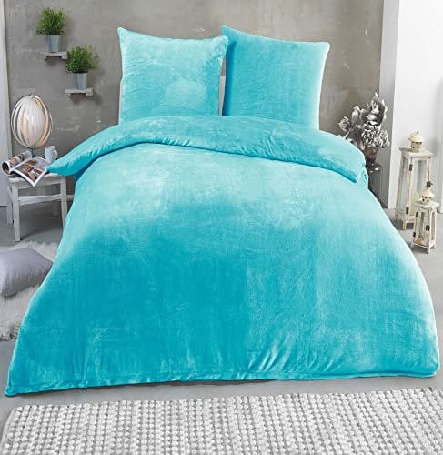MALIKA Winter Plüsch Bettwäsche Nicky-Teddy Cashmere Coral Fleece 135x200 155x220 200, Größe:200 x 200 cm, Designe:Petrol