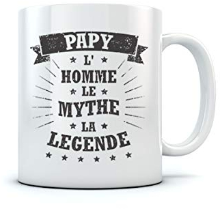 Mug Papy L'Homme Le Mythe La Legende Cadeau Fête Des Grand Père Idee Papi Tasse 11 Oz. Blanc
