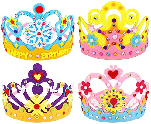 Hifot bastelset Kinder DIY Krone 4 Stück, Kreativ Prinzessin Tiara DIY, Geburtstags Partyzubehör Dekoration Gastgeschenke
