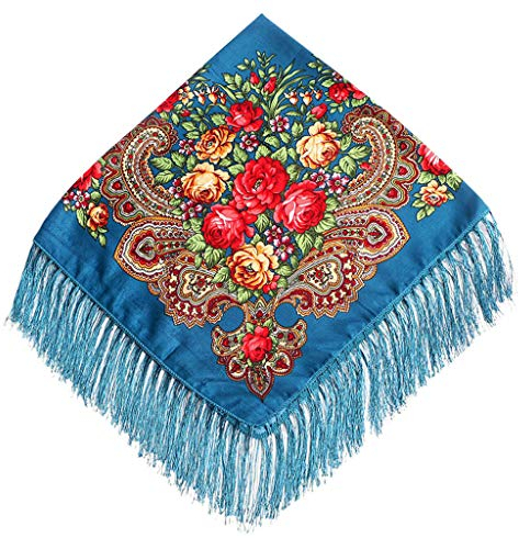 Lazzboy Frauen Lady Folk-Custom Print Quaste Square Schal Wrap Schal Travel Schal(E)