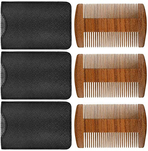Boao 3 Pieces Sandalwood Beard Comb for Men, Brown