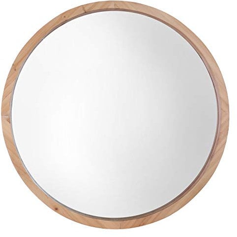 Mirrorize 56 cm Spiegel Rund Holzrahmen Dekorative Wandspiegel, Badezimmer Spiegel, Runder Badspiegel, Deko Spiegel Flur Naturbraun, IMP8433, 22 Diameter