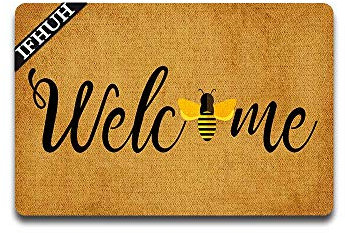 IFHUH Bee Welcome Doormat Bumble Bee Doormat Funny Welcome Mat Front Door Mat Rubber Non Slip Backing Funny Doormat Indoor Outdoor Rug 23.6 in(W) X 15.7 in(L)