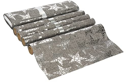 com-four® 5-teiliges Tischset mit Tischläufer und Platzdeckchen - Tischband und Platzset für Weihnachten und Hochzeit - Teller Untersetzer für Tischdeko (grau/silberfarben)