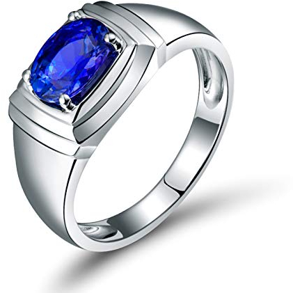 KnSam Herren Ring, Verlobungsring Herren Goldring 750 Echtgold Klassische Einfachheit 18 K Weißgold Hochzeit Ring Für Herren Mann Mit Tansanit Weiß Gold Größe 54 (17.2)