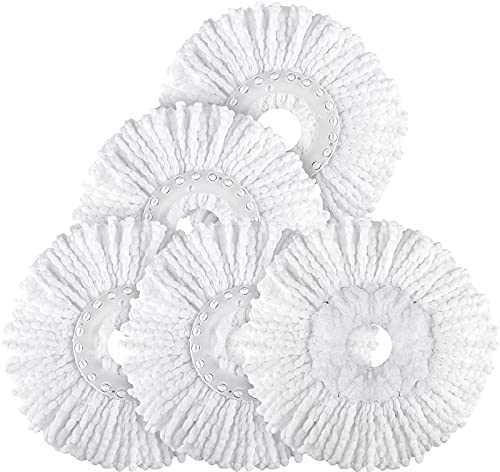 Spin Mop Replacement Head 5 Pack Magic Mop Refill for Hurricane 360° Spin Mop Systems, Microfiber Spin Mop Head, Round Shape Standard Universal Size
