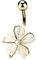 Tata Gisèle Piercing Nombril Banane en Acier Chirurgical 316 L et Oxydes de Zirconium - Délicate Fleur avec Cinq Pétales Acier et Zircons et Zircon Central Rond - (Or Doré)