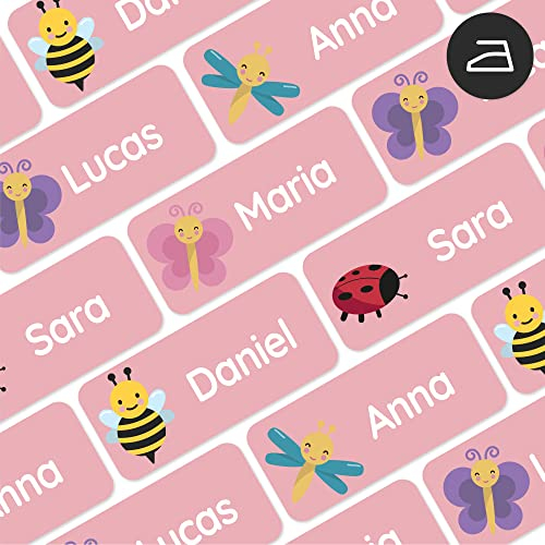Klebekerlchen® | Bügeletiketten für Kleidung (120 Stk. 30x13 mm) | Wäscheetiketten zum Einbügeln mit Namen, Perfekt für Kinder, Schule und Kindergarten - Insekten