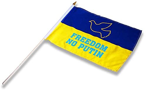 Fahne klein mit Stock 38x28 cm Balkonfahne UKRAINE Freedom No Putin - 77177