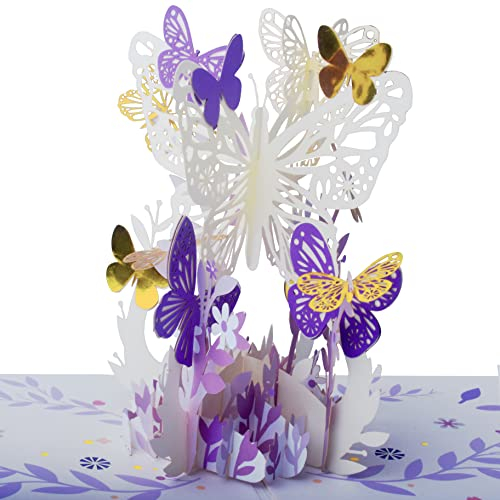 Lila Schmetterling Blume Pop-up-Karte, 3D-Druck Papier-Karte, einzigartiges Geschenk für Frauen Mädchen Mütter Tag Jahrestag Geburtstag