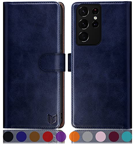 SUANPOT for Samsung Galaxy S21 Ultra case with [Credit Card Holder][RFID Blocking],PU Leather Flip Book Protective Cover Women Men for Samsung S21 Ultra Phone case blue