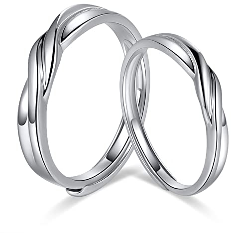 FANCIME Partnerringe aus 925 Sterling Silber mit Weißgold Plattiert, Freundschaftsringe Eheringe Trauringe Liebes Schmuck Geschenk für Sie Ihn Herren Damen Mädchen - Verstellbarer Ringe Set, 2 Stück