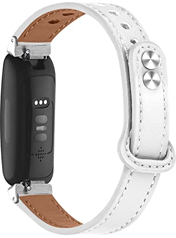Gimuk Lederarmband kompatibel mit Fitbit Inspire 2 Armband für Damen und Herren, echtes Leder, Sportarmband Ersatzarmband für Fitbit Inspire HR/Inspire/Ace 2/Ace 3, Small/Large, Leder (Weiß)