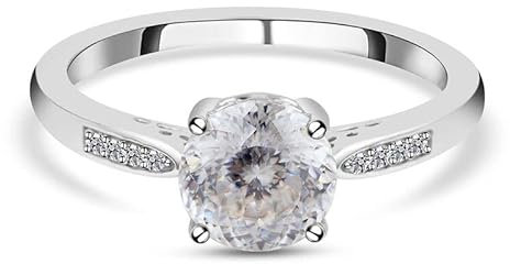 SHOP LC 2 ct Runde Moissanite Ring für Frauen in Rhodium plattiert 925 Sterling Silber, Größe 19