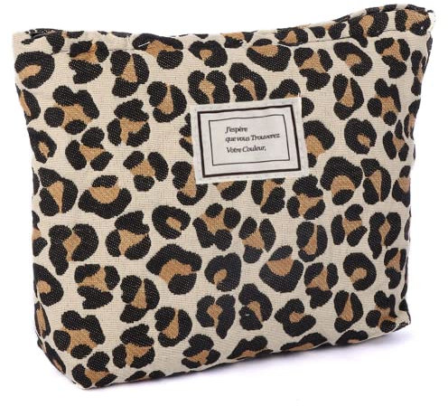 Make Up Bag - Leopard Print Bag - Canvas Waterproof Washing Travel Makeup Organiser, Zipper Pouch Toiletry Bag for Women Girls