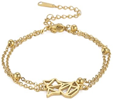 EUEAVAN Fox Layered Charm Armband Neunschwänziger Fuchsschwanz Kreative Doppelschicht Niedlich Personalisierter Armreif Schmuck Mädchen Frau Liebhaber (gold)