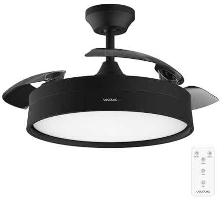 Cecotec Ventilatore da soffitto con luce e pale retrattili Energysilence Aero 4200 Invisible Black. 30W, motore CC, diametro 42, timer, 6 velocità, telecomando e modalità inverno-estate