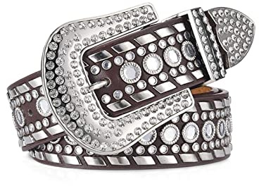 LumiSyne Mode Strass Ledergürtel Für Herren Damen Western Cowgirl Cowboy Bling Nieten Ledergürtel Große Dornschließe Mit Glänzender Kristall Vintage Taillengürtel Für Jeans Hosen Kleider Jacke