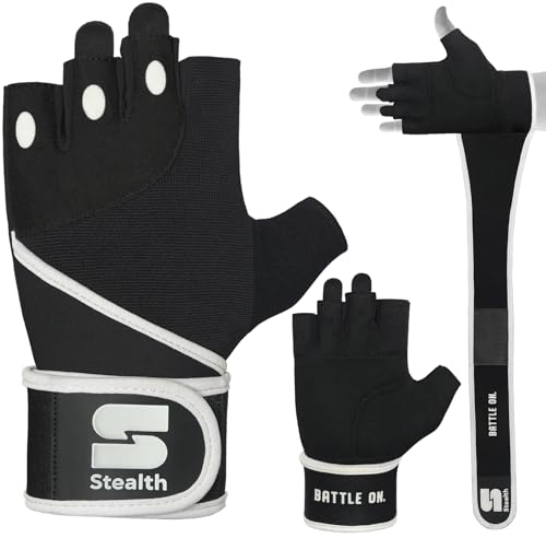 Stealth Sports Trainingshandschuhe mit Handgelenkstütze – gepolsterte Trainingshandschuhe – Fitness-Handschuhe Herren & Damen – Gewichtheber-Handschuhe Training Fitness Bodybuilding,E9(Schwarz,XL)