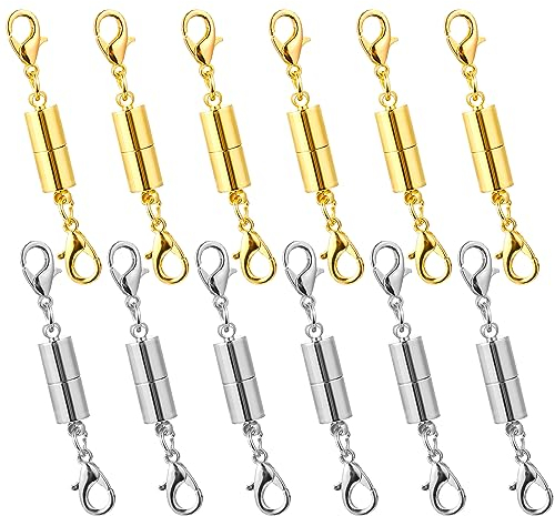 WLLHYF 12 Stück goldfarbener und silberfarbener magnetischer Karabinerverschluss für Schmuck, Verschlussverschlüsse und Verschlüsse, Armband-Karabinerverschluss, DIY-Halskette, Armband, Bastelbedarf
