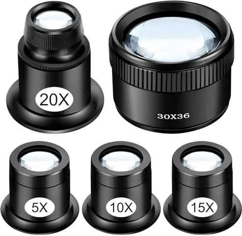 EEEKit 5PCS Uhrmacherlupe, 5X 10X 15X 20X 30X Augen Lupe Monokulare, Juwelierlupe Uhrmacher Okular,Vergrößerungsglas Lupenlinse Reparaturwerkzeug Für Uhr Edelsteine,Münzen,Steine,Briefmarken