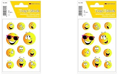 TopStick 1341 Sticker Happy Face (55 Aufkleber, Papier, matt) selbstklebende kleine Smiley Sticker für Mitbringsel, Geschenk, Geburtstag, Fotoalbum, Belohnung, Scrapbooking, gelb, Packung mit 2