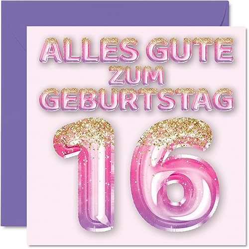 Stuff4 16. Geburtstagskarte für Mädchen, Rosa Lila Glitzerballons | Alles Gute zum Geburtstagskarten für 16 Jähriges Mädchen Tochter Schwester Enkelin