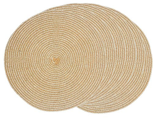 SCF2017 Round Woven Paper Straw Placemats 30cm Table Mats Set of 6,Khaki