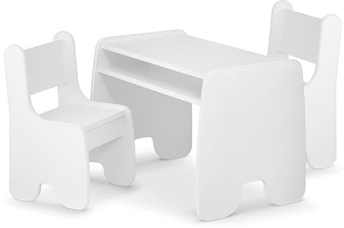 defiPad Kindertisch mit 2 Stühlen - Stabil & Langlebig - Kinder Tisch Stuhl Set - Made in EU - Kindersitzgruppe Indoor - Maltisch für Kinder - Sitzgruppe für Kinderzimmer - Weiß