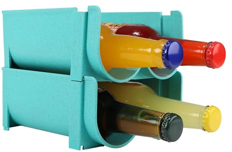 Albert Austin 2x Stackable Beer Bottle Rack Water Bottle Organiser Refrigerator Plastic Bottle Storage Organiser Beer Soda Can Wine Rack For Tabletop Fridge And Kitchen Countertop (Blue)