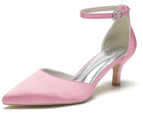 TarfiC Ladies Satin Heels Buckle Kitten Heel Low Bridal Pointed Toe Bridesmaid Wedding Smart Prom Party Classic Court Shoes