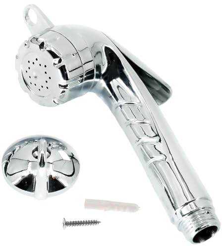 ciciment Chrome Trigger Handheld Shower Head with Hook,1/2 Thread, On/Off Control - Ideal for Baths, Boats, Caravans