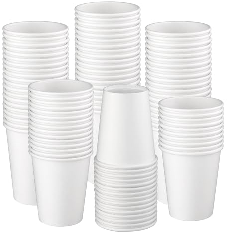Deudy 100 Stück 8 OZ Pappbecher, Einwegbecher Papierbecher, Teebecher Kaffeebecher Campingbecher für Getränke Mitnehmen, Einweg Becher Papier Partybecher für Heiße und Kalte Getränke (Weiß)