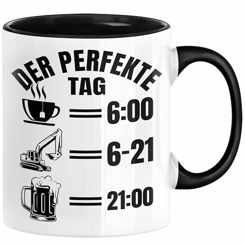 Baustelle Tasse Geschenk Der Perfekte Tag Bauarbeiter Geschenkidee für Männer Baggerfahrer Bagger Baggerführer Kaffee-Becher (Schwarz)