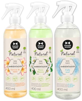 Mayordomo Fabric & Air Freshener Spray Bundle (3 x 400ml) Spanish Cleaning Products | Blue Skies, White Flowers, Essence of Tahiti
