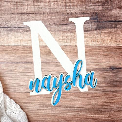 Nombre para Puerta Bebé Personalizado en Madera, Nombre Puerta Habitación Infantil, Inicial + Nombre, Nombres en Madera