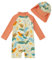 upandfast Badeanzug Baby mit Sonnenhut UV Schutz 50+ Badebekleidung für Baby Mädchen(18-24 Monate,Orange Vogel)
