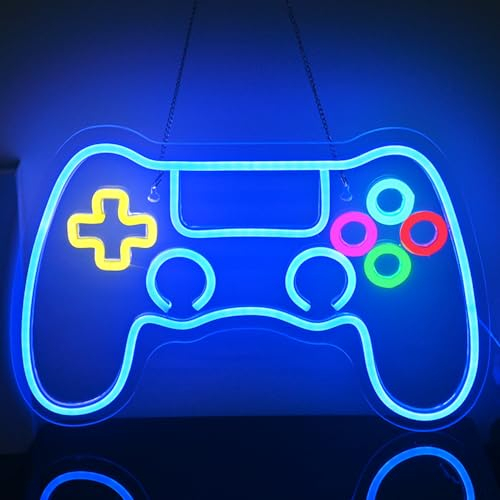 Looklight Gamer Neon Sign Insegna al neon a forma di gamepad per l'arredamento della stanza dei giocatori, Insegne al neon per giochi per la stanza dei ragazzi Insegna al neon dimmerabile