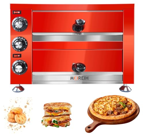 Encimera de horno de pizza eléctrico de 1100 W, horno de pizza interior de doble capa de doble piso de 12 pulgadas, máquina para hacer pizza comercial de acero inoxidable, horno de bocadillos