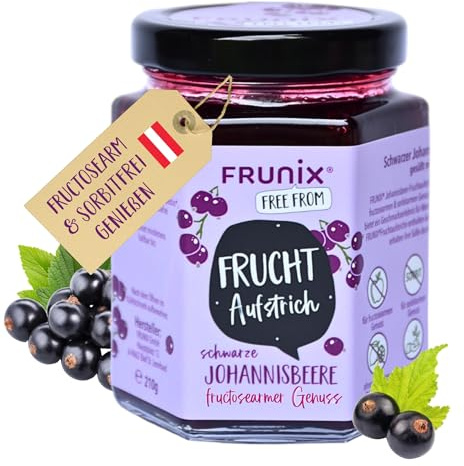FRUNIX-Fruchtaufstriche in 8 Sorten: fructosearm, sorbitarm, vegan, glutenfrei, ohne Zitronensäure, low FODMAP (schwarze Johannisbeere)
