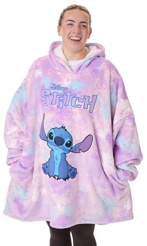 Disney Manta portátil Lilo & Stitch para Mujer | Sudadera con Capucha de Forro Polar con Personaje Bordado en Color Acuarela, Morado y Azul para Mujer | Jersey con Capucha cómodo y Pesado