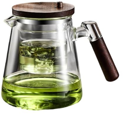 Enchanti-Teekanne, Enchantipot, Pressfilter-Teekanne mit Sieb, Teekanne mit Holzgriff, Glas-Teekanne zur Teewassertrennung