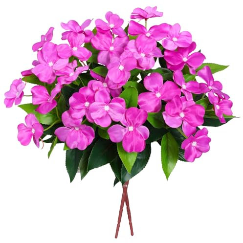 Hobyhoon Künstliche Geranien, künstliche Pflanzen, für den Außenbereich, Seide, lila, 2 Stück, künstliche Geranien, Blumen für Garten, Heimdekoration, Gräber