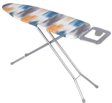 GIANTEX Tabla de Planchar Plegable con Soporte para Plancha, 121 x 34 cm, Mesa de Planchar con Cubierta Extraíble, Altura Ajustable, Estructura de Acero al Carbono (Amarillo+Azul)