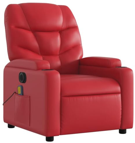 KOIECETA Massagesessel Sessel Elektrisch Relaxsessel mit Liegefunktion Vibrationsfunktion Fernsehsessel Liegesessel für Wohnzimmer Rot Kunstleder