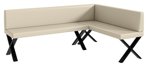 MEBLINI Eckbank für Esszimmer - Küchenbank - Essecke - Sitzecke Küche - Toni - X-Beine 142x196x87cm Rechts - Creme Kunstleder