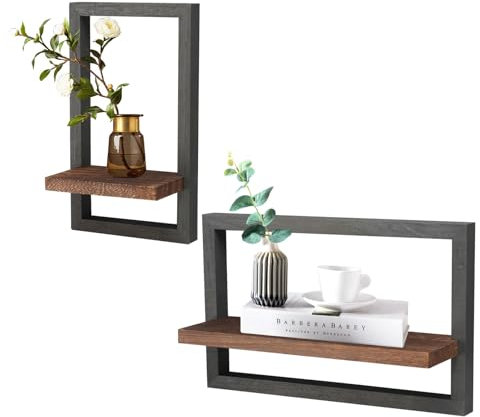 Set mit 2 Wandregalen, Schwebende Regal für die Wand Deko Vintage Wandregal Holz Wandregal Wohnzimmer Deko Quadratische Bücherregal Wand Holzregal Wand für Schlafzimmer, Wohnzimmer (Schwarz)